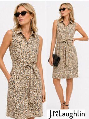J. McLaughlin Dolly Leopard Print Catalina Cloth Shirt Dress Size Large